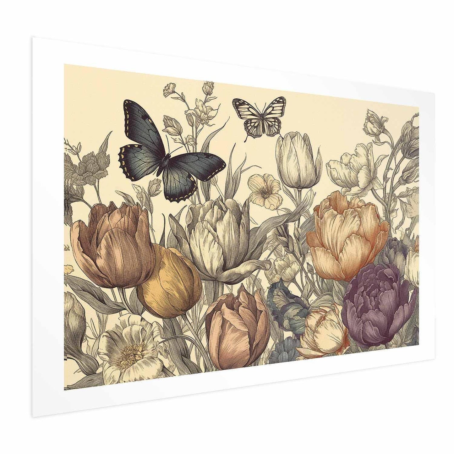 Poster - Colorful Tulips on a Cream Background