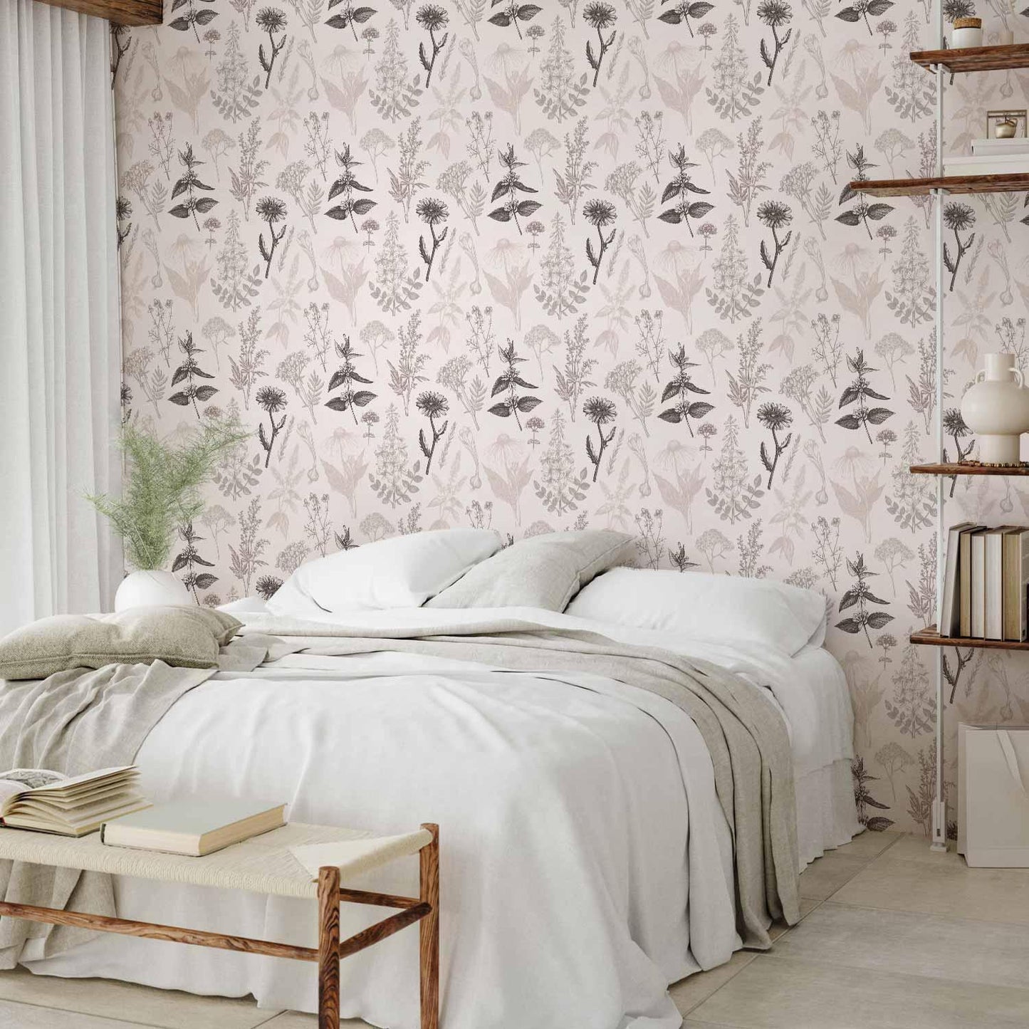 Tapete - Flowers and herbs in warm greys