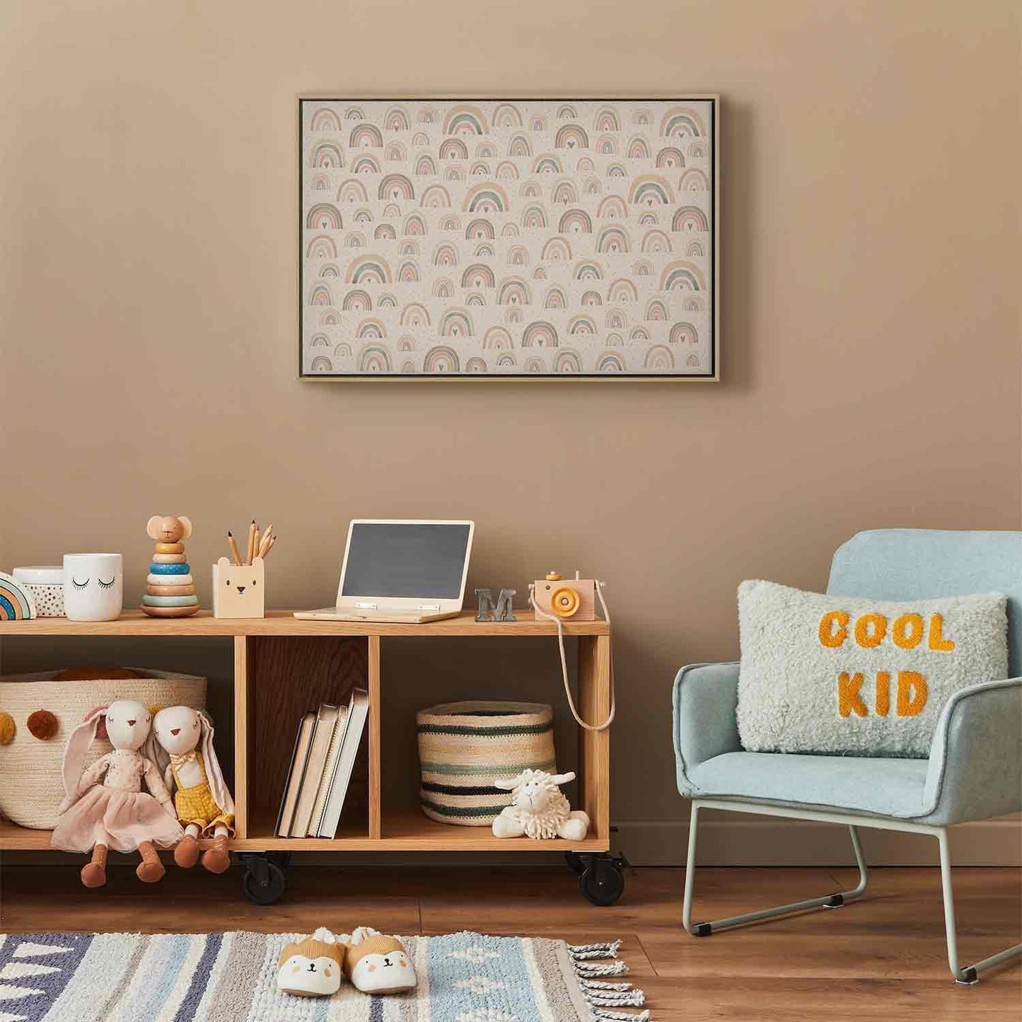 Leinwandbild - Spring - Pastel Rainbows with Hearts on a Rainy Day Artgeist