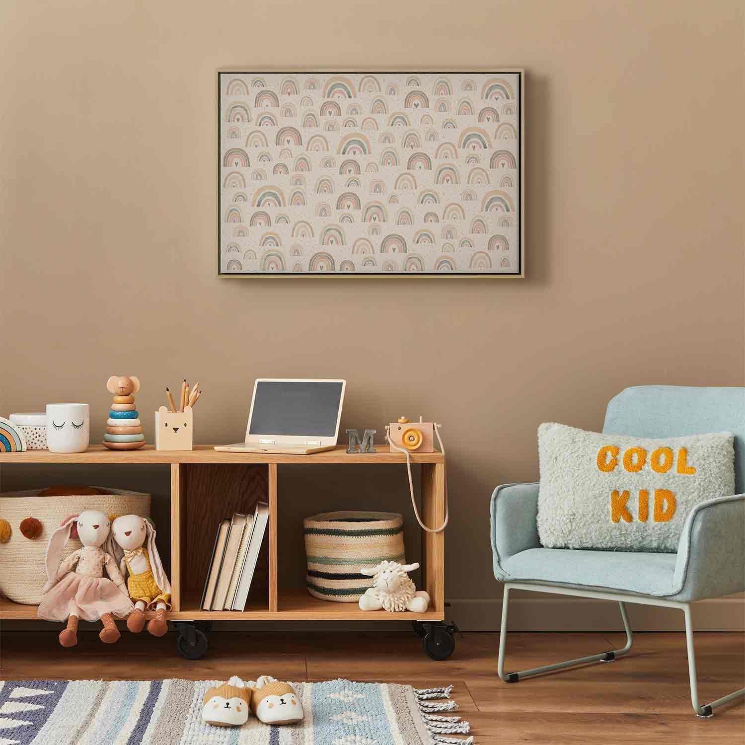 Leinwandbild - Spring - Pastel Rainbows with Hearts on a Rainy Day Artgeist