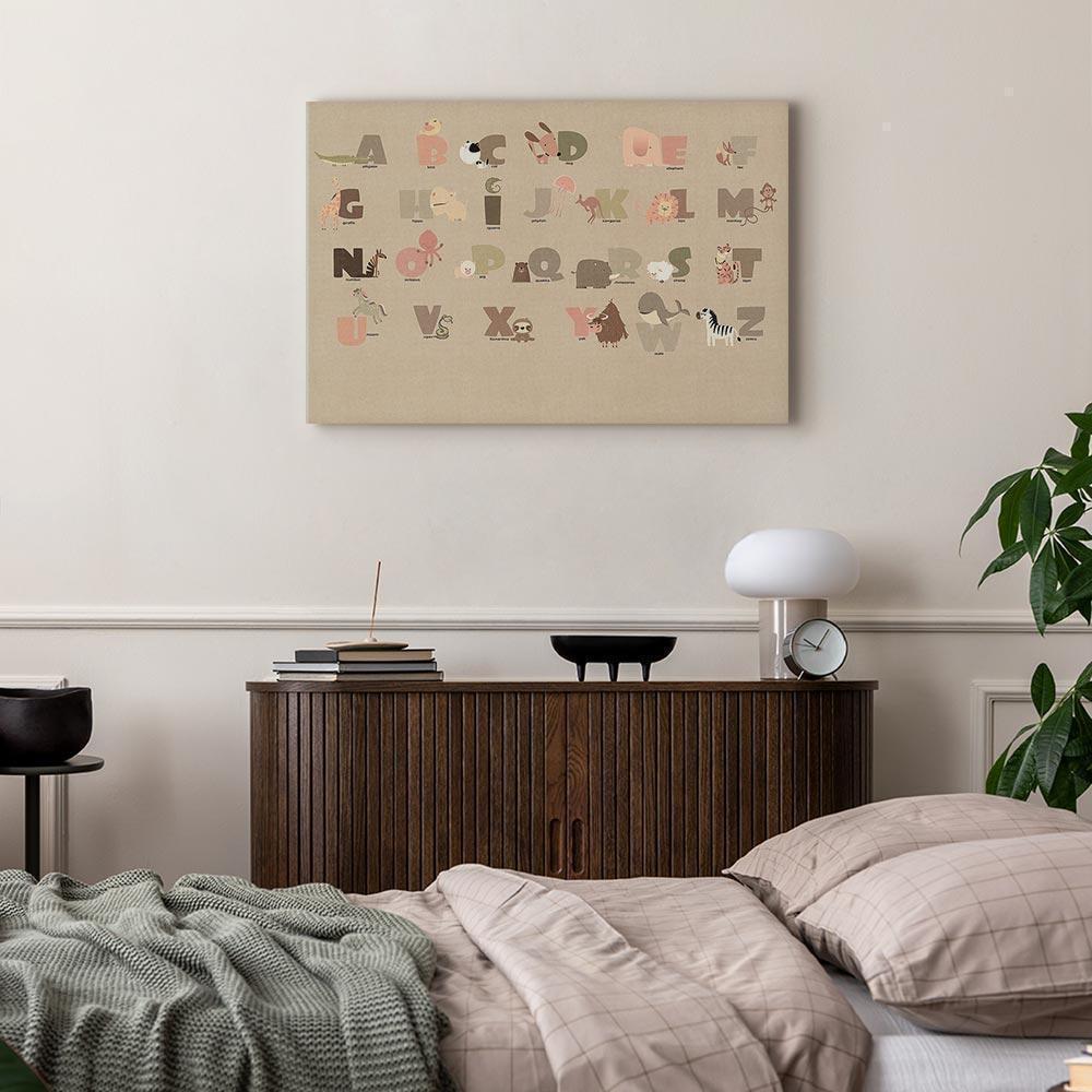 Leinwandbild - Alphabet at the Zoo - Joyful Animals and Their Names on a Beige Background