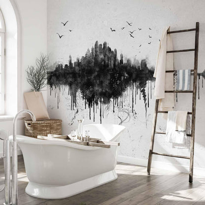 Fototapete - Big city - abstract city skyline in black watercolour style