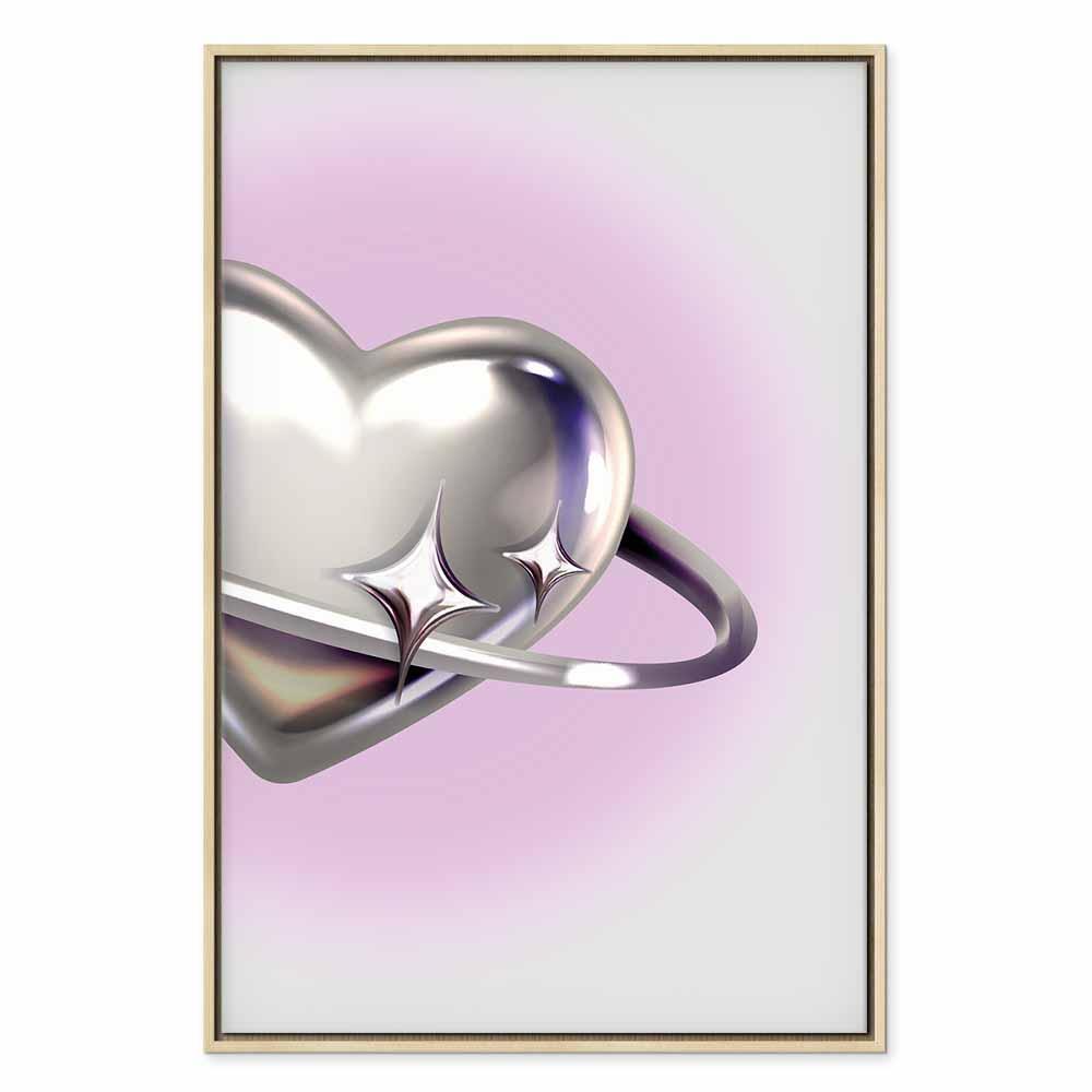 Leinwandbild - Cosmic Heart - Silver Heart with a Ring on a Purple Background