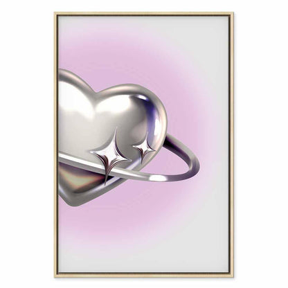 Leinwandbild - Cosmic Heart - Silver Heart with a Ring on a Purple Background