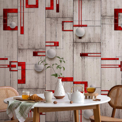 Tapete - Concrete, red frames and white knobs