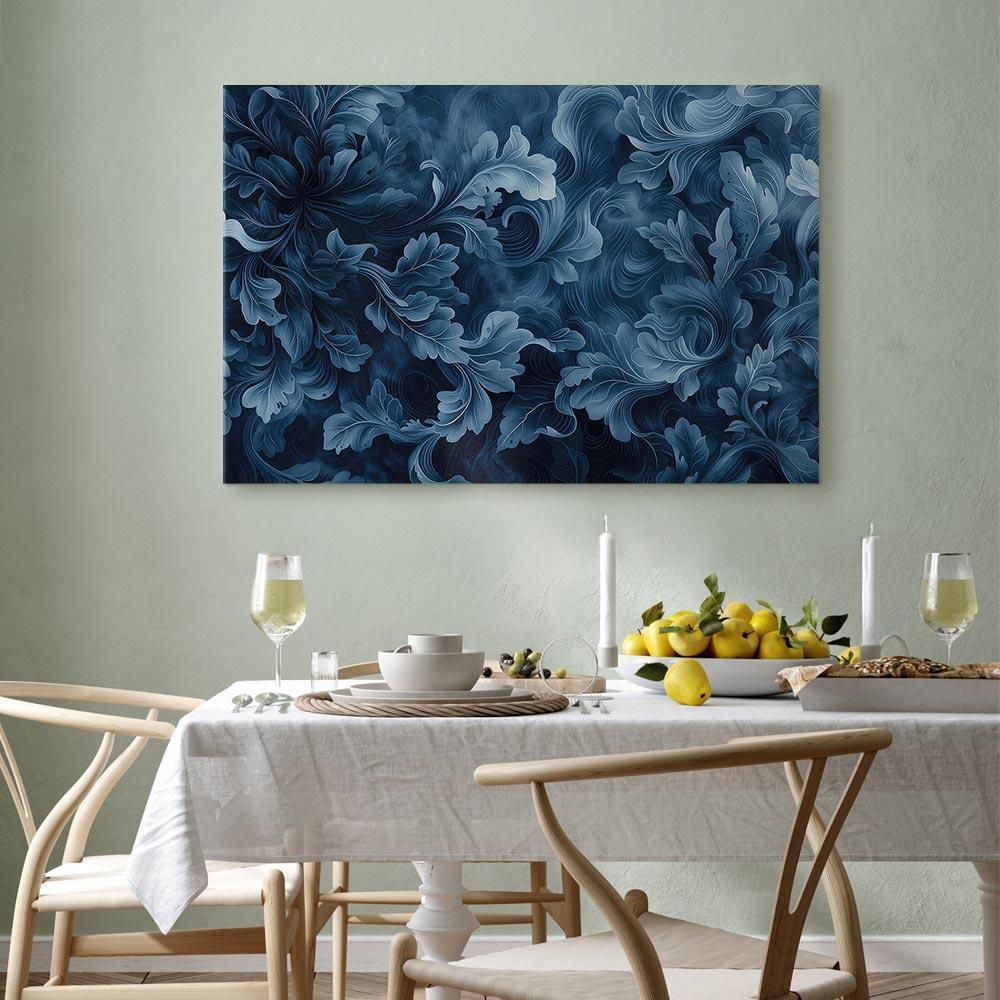 Leinwandbild - Abstract Ornaments Dark Blue Victorian Leaves