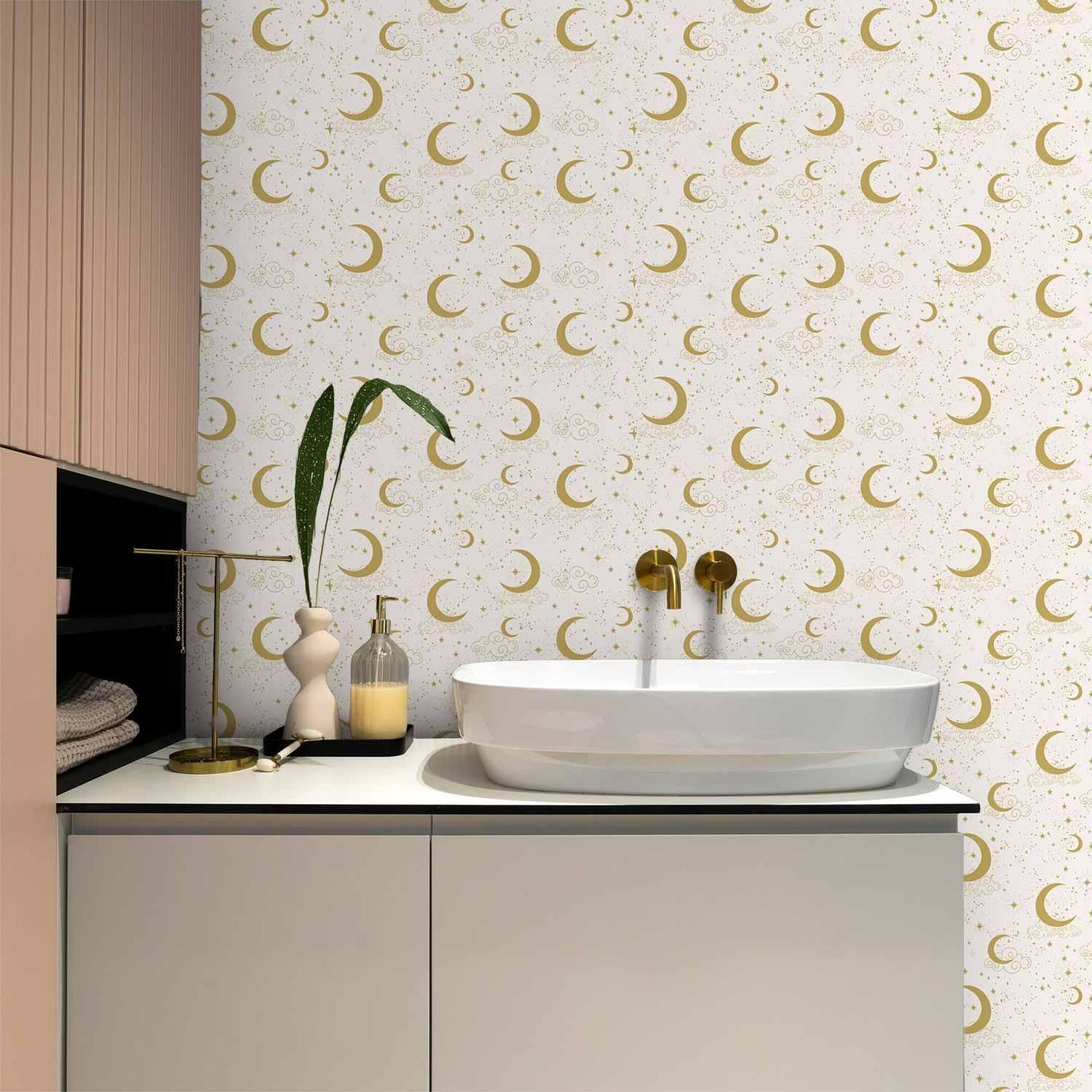 Tapete - Moonlit Nights - Delicate Moons and Clouds in a Warm Tone