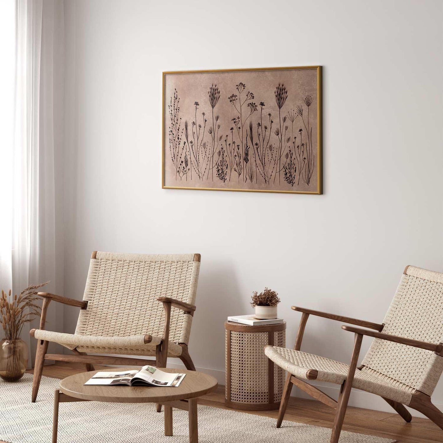 Poster - Field Flowers - black plants on a lime wash background