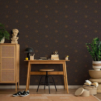 Tapete - Night Sky - Artistic Composition of Suns and Planets on a Black Background