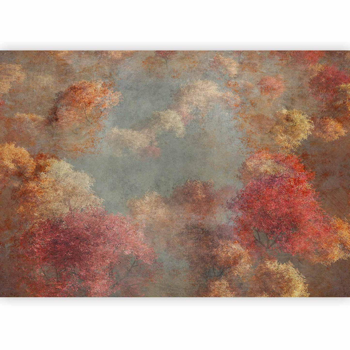 Fototapete - Nature in autumn - landscape of autumn trees in painted retro style