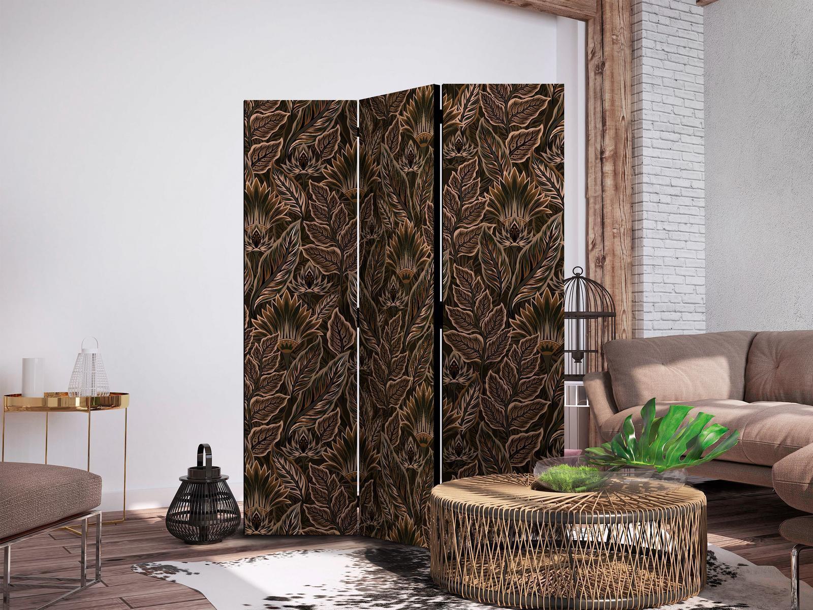 Paravent - Dense Vegetation - Botanical Patterns in Illustrative Style Brown Artgeist
