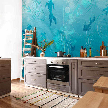 Fototapete Japanischer Koi-Teich - Elegante Koi-Fische im klaren Wasser