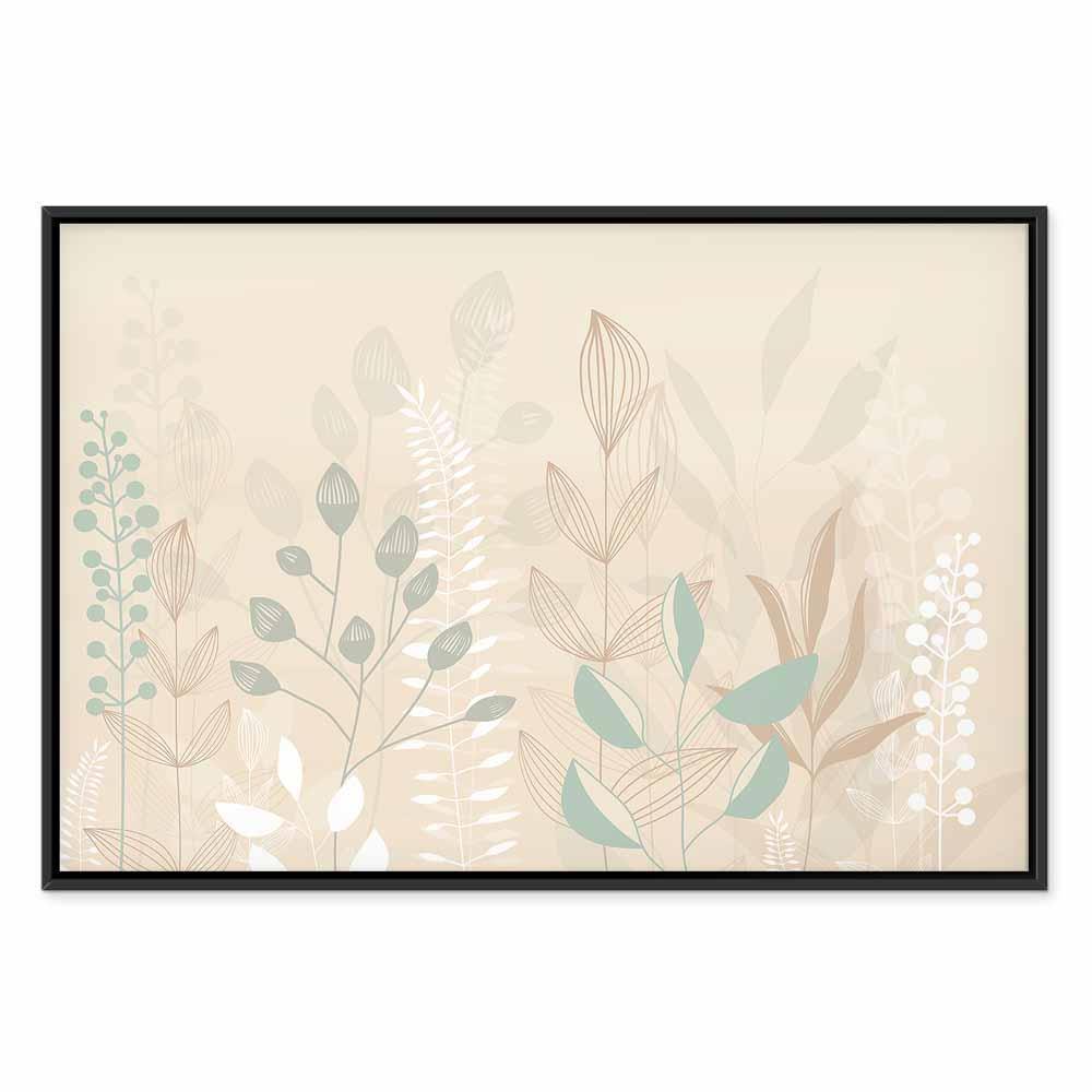 Leinwandbild - Morning in the Meadow - Various Pastel Plants on a Beige Background