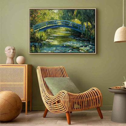 Leinwandbild - Impressionist bridge - painting of a bridge against a picturesque background