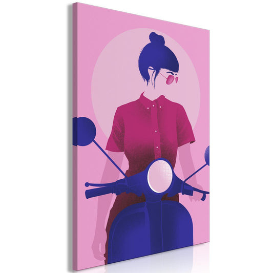 Leinwandbild - Girl on Scooter (1 Part) Vertical Artgeist