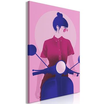 Leinwandbild - Girl on Scooter (1 Part) Vertical Artgeist