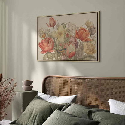 Leinwandbild - Bouquet of flowers on a cream background