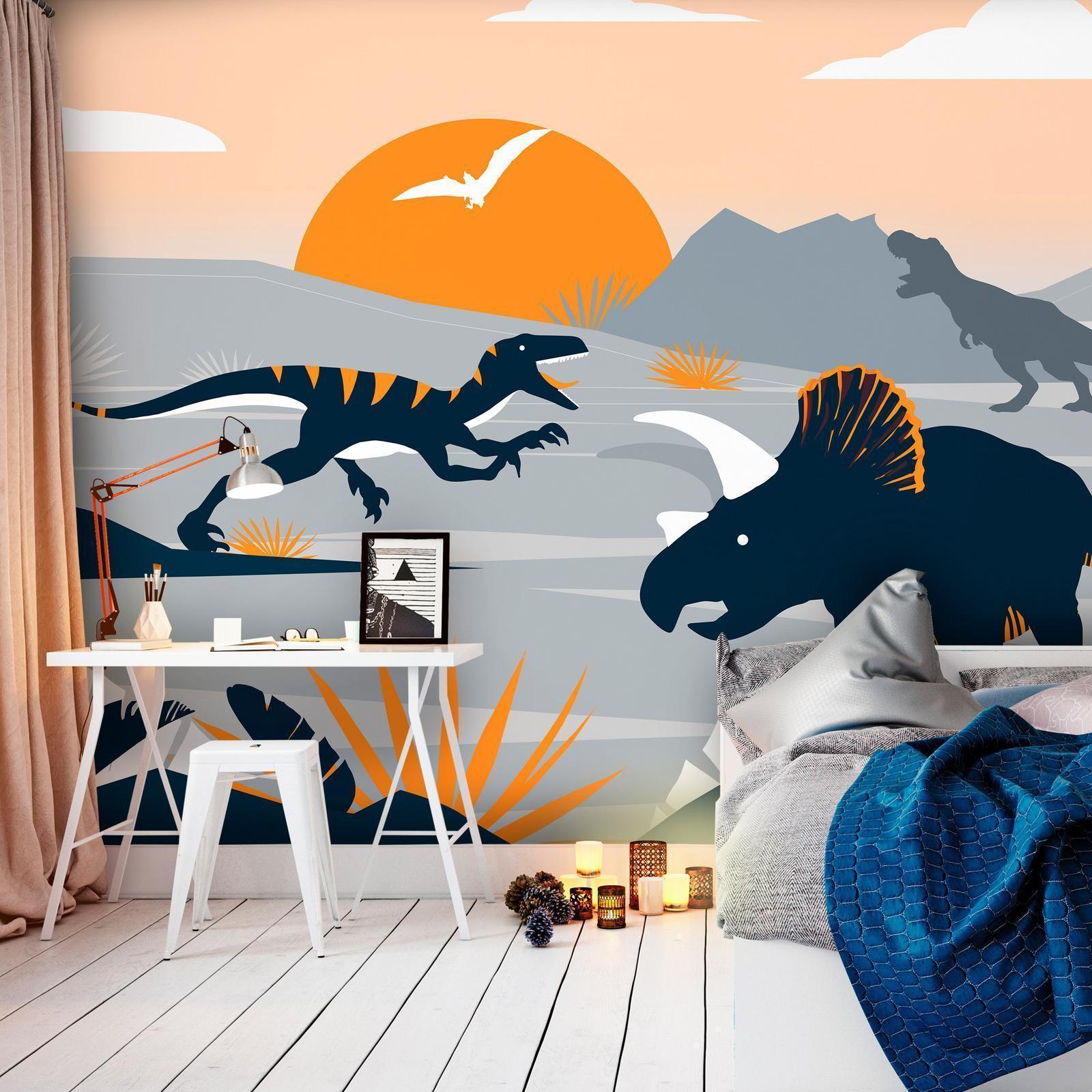 Fototapete - Last dinosaurs with orange - abstract landscape for a room Artgeist