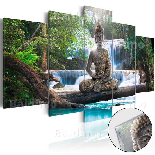 Acrylglasbild - Buddha and Waterfall