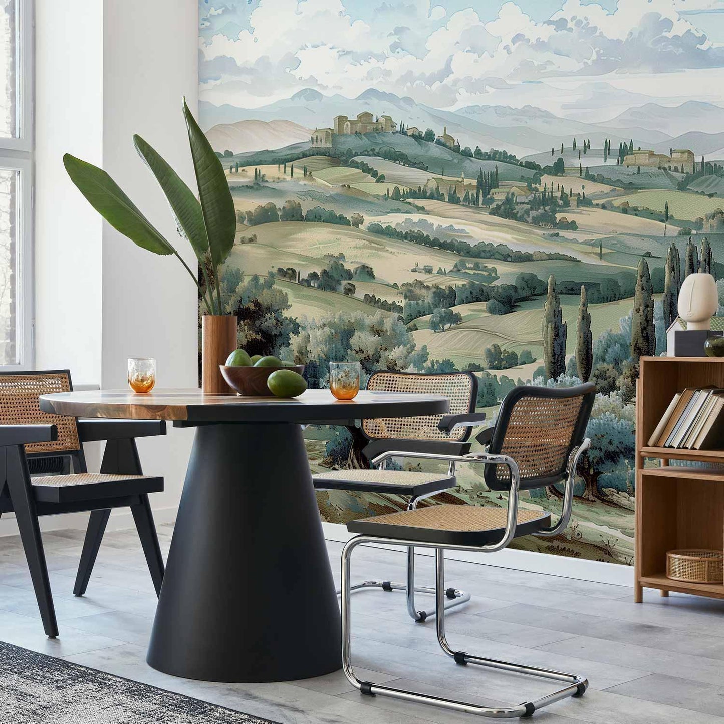 Fototapete - Landscape with Green Fields and Trees Tuscan Sunny View