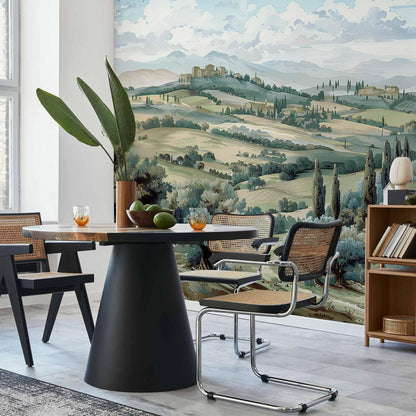 Fototapete - Landscape with Green Fields and Trees Tuscan Sunny View