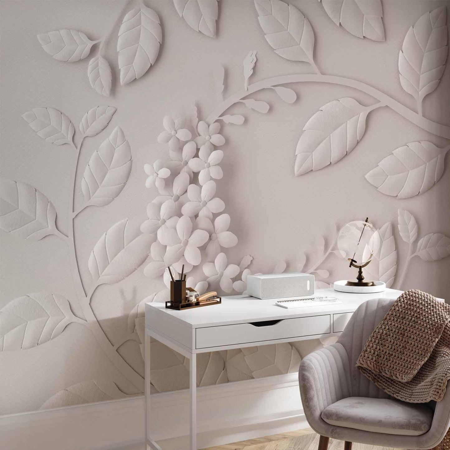 Fototapete - Paper Flowers (Cream)