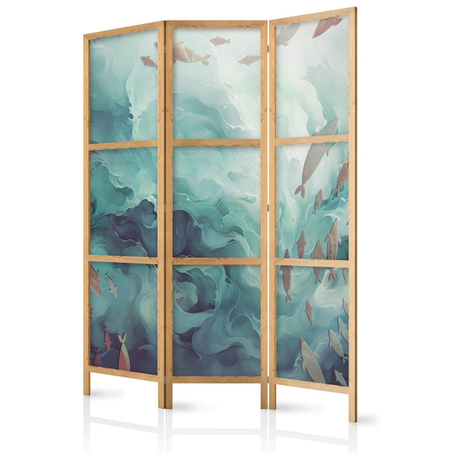 Japanischer Paravent - Three Schools of Fish - Fish in Muted Colors Swimming in Groups in Oceanic Depths Artgeist