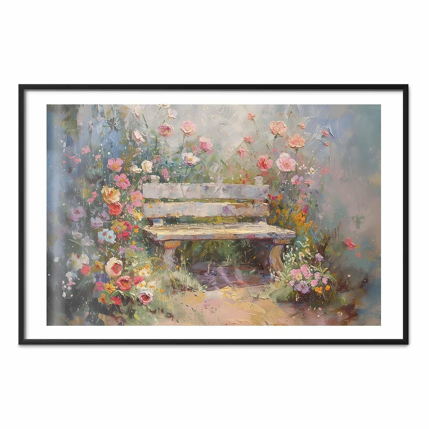 Poster - Flowery bench - impressionist painting full of flowers