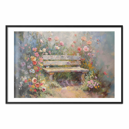 Poster - Flowery bench - impressionist painting full of flowers