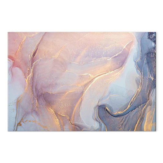 Leinwandbild - Pink and blue marble - abstract watercolour with gold accents