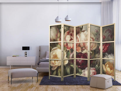 Japanischer Paravent - Blooming Peonies - Charismatic Flowers Bathed in Sunlight Artgeist