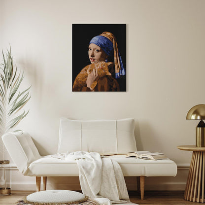 Malen nach Zahlen - Girl with a pearl and a ginger cat