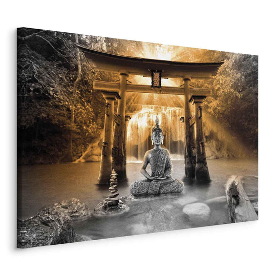 Leinwandbild - Buddha Smile (1 Part) Wide Orange Artgeist