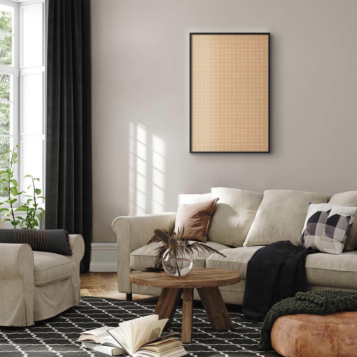 Poster - Lines and Noise - a wavy grid in shades of orange Artgeist