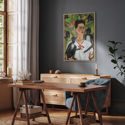 Leinwandbild - Frida Kahlo – Self-Portrait with Monkeys