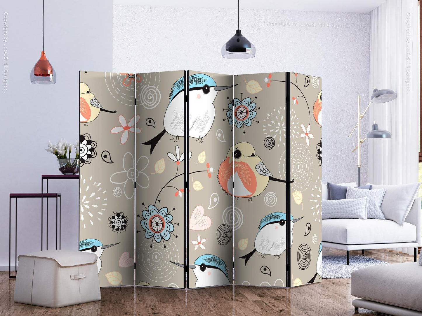 Paravent - Natural pattern with birds II Artgeist