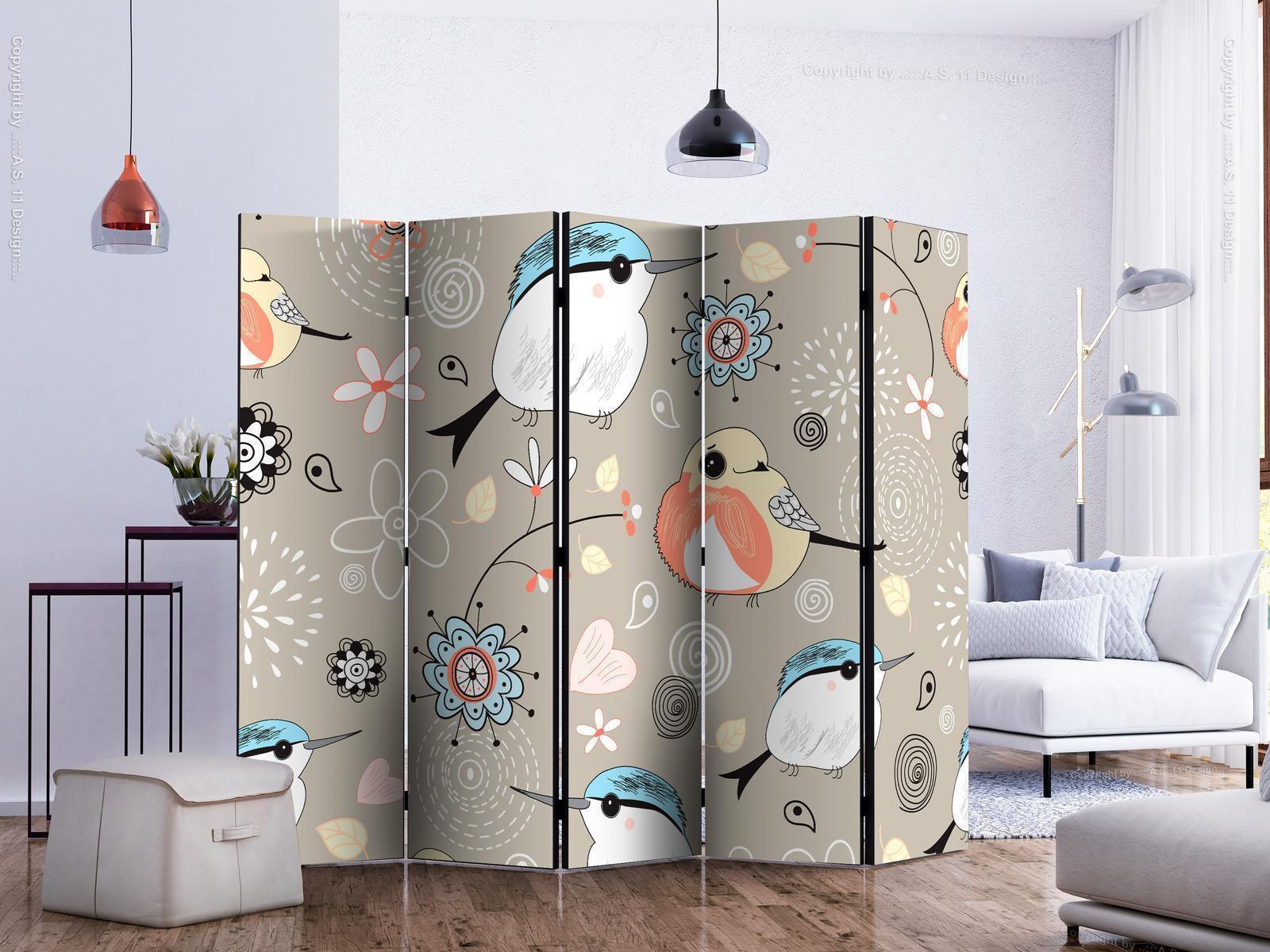 Paravent - Natural pattern with birds II Artgeist
