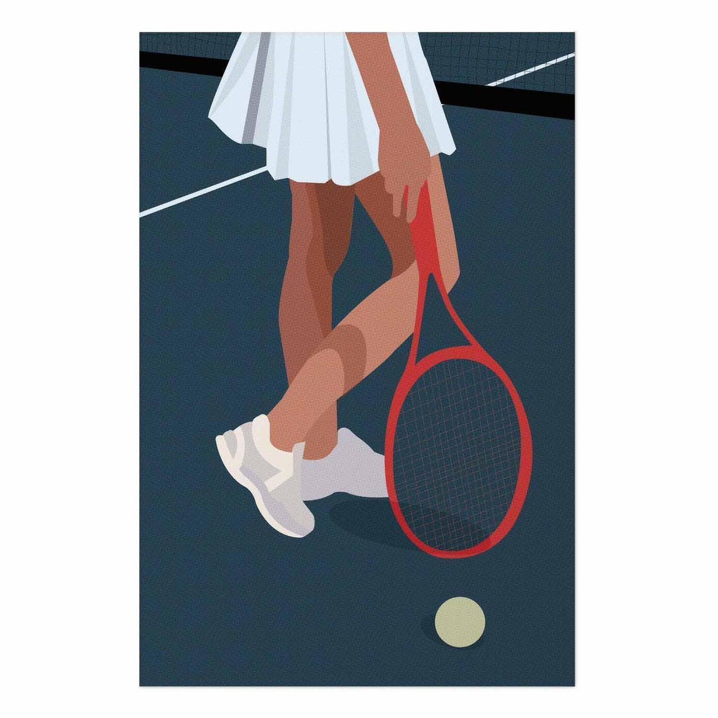 Poster - Tennis Player with a Red Racket on the Court - Illustration