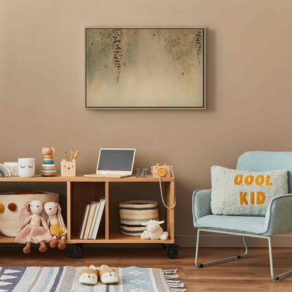 Leinwandbild - Spring Orchard - Hummingbirds Among Tree Branches in Beige Shades