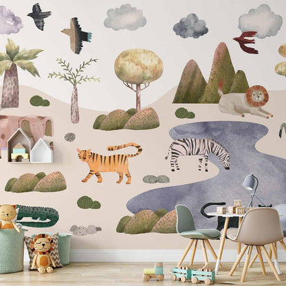Fototapete - Africa for Toddlers - Savannah Animals in Pastel Colours
