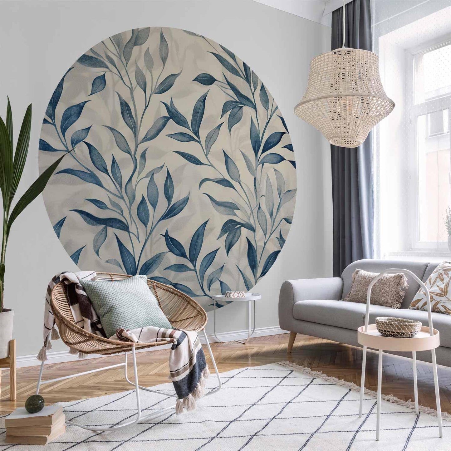 Runde Fototapete - Delicate botanical motif with blue leaves