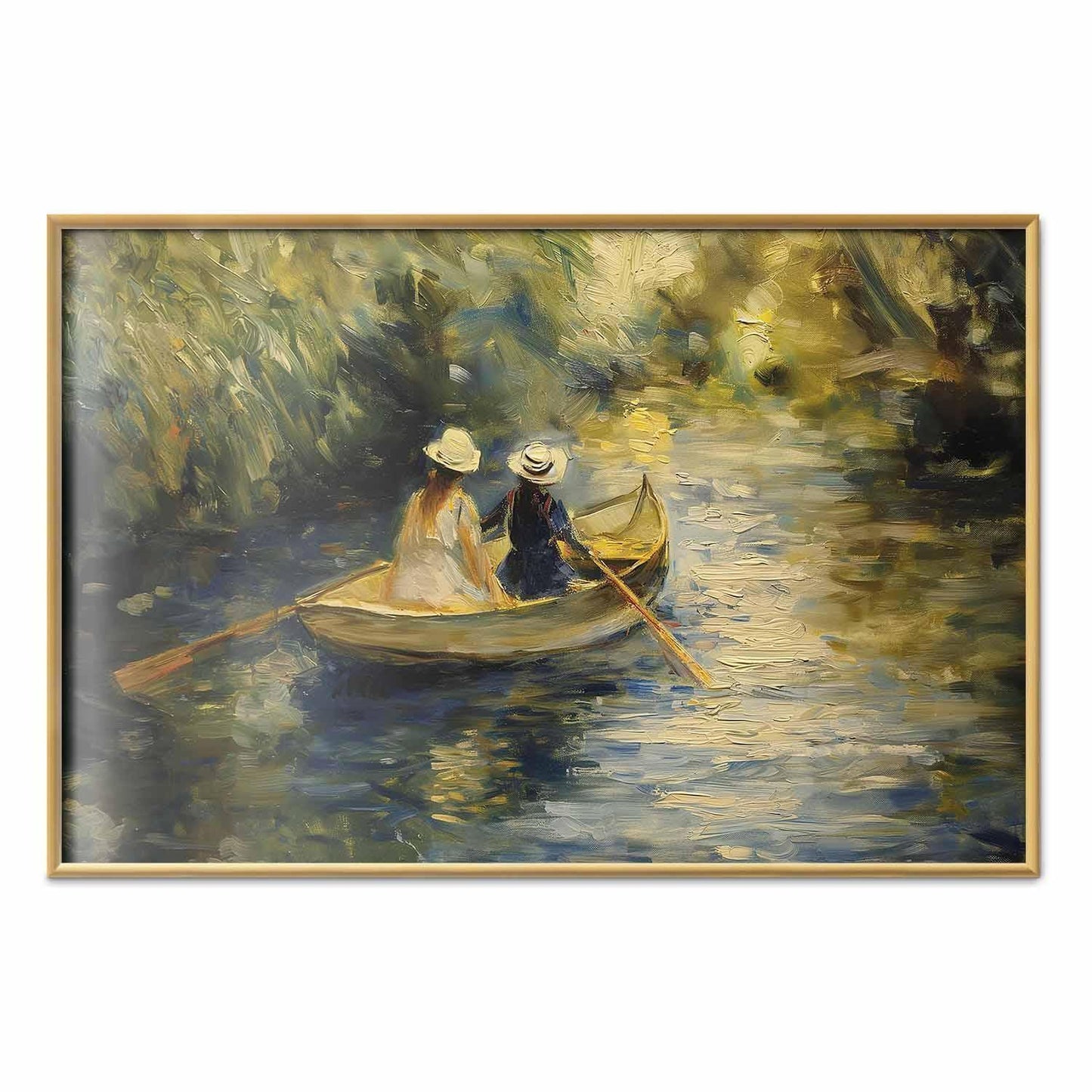 Poster - Boat crossing - painting of two women sailing a boat on a river