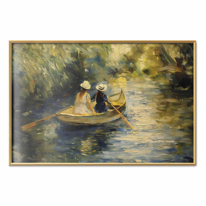 Poster - Boat crossing - painting of two women sailing a boat on a river