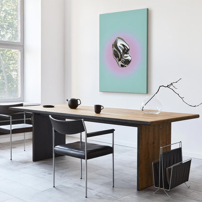 Leinwandbild - Metallic Form - Abstract Sculpture on a Mint Background with a Purple Halo