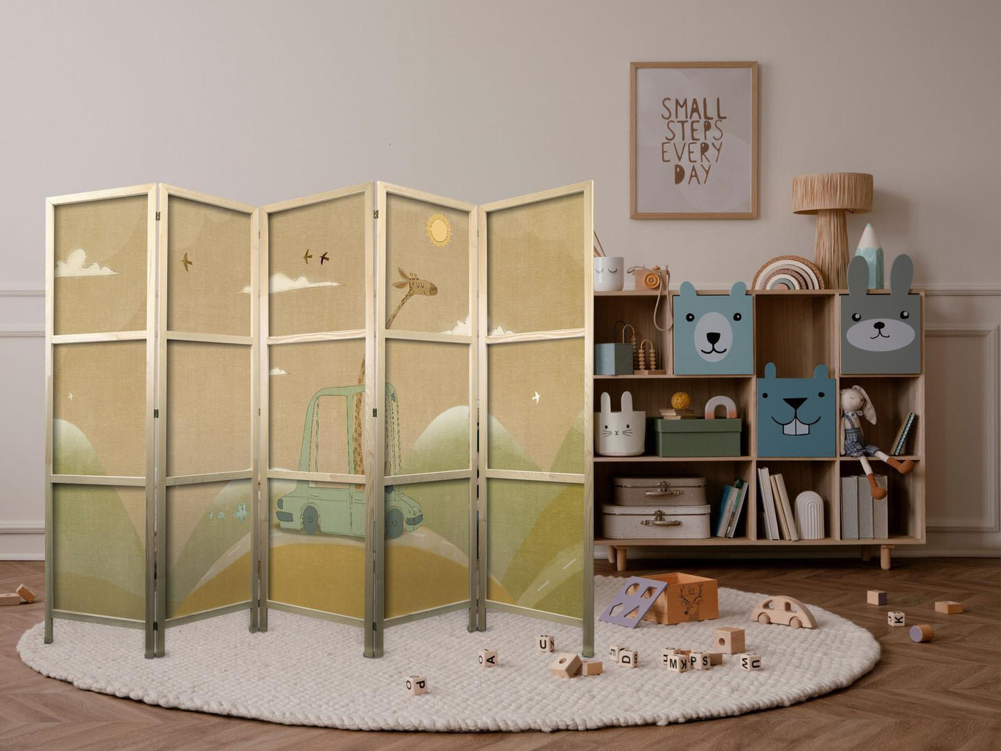 Japanischer Paravent - Dreamy Traveler - Giraffe driving a car on a beautiful sunny day