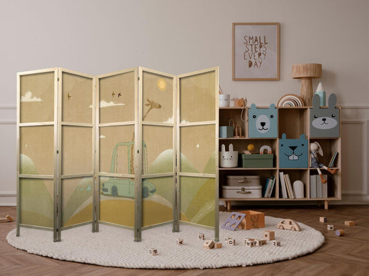 Japanischer Paravent - Dreamy Traveler - Giraffe driving a car on a beautiful sunny day