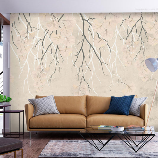 Fototapete - Abstract falling leaves - subtle nature motif with branches Artgeist