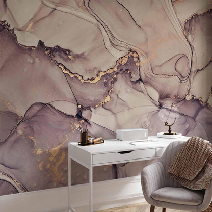 Fototapete - Watercolour Abstraction - Powder Pink Marble With Gold Accents