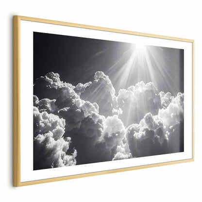 Wanddeko Sonnenstrahlen durch Wolken – Hoffnung in Schwarz-Weiß
