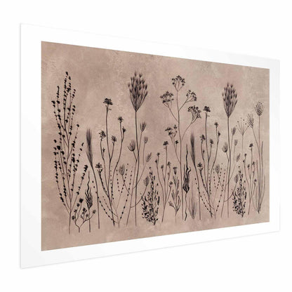 Poster - Field Flowers - black plants on a lime wash background Artgeist